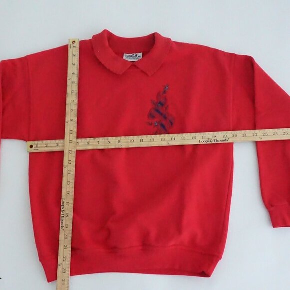 Vintage Northern Reflection Red Embroidered Christmas Collared Sweater M - Picture 4 of 11